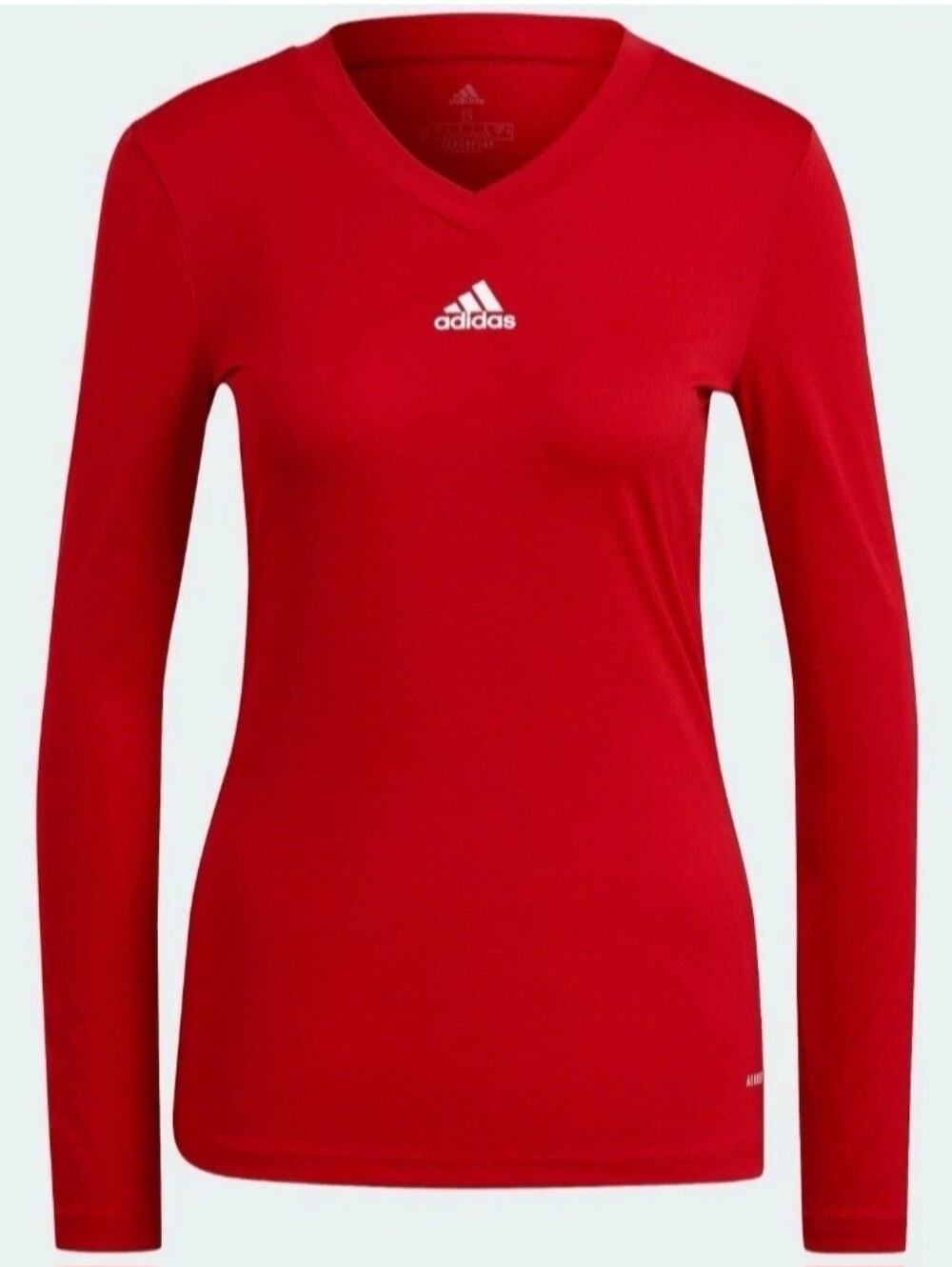 Adidas Women's Red V-Neck Long Sleeve Athletic Tee (Medium)